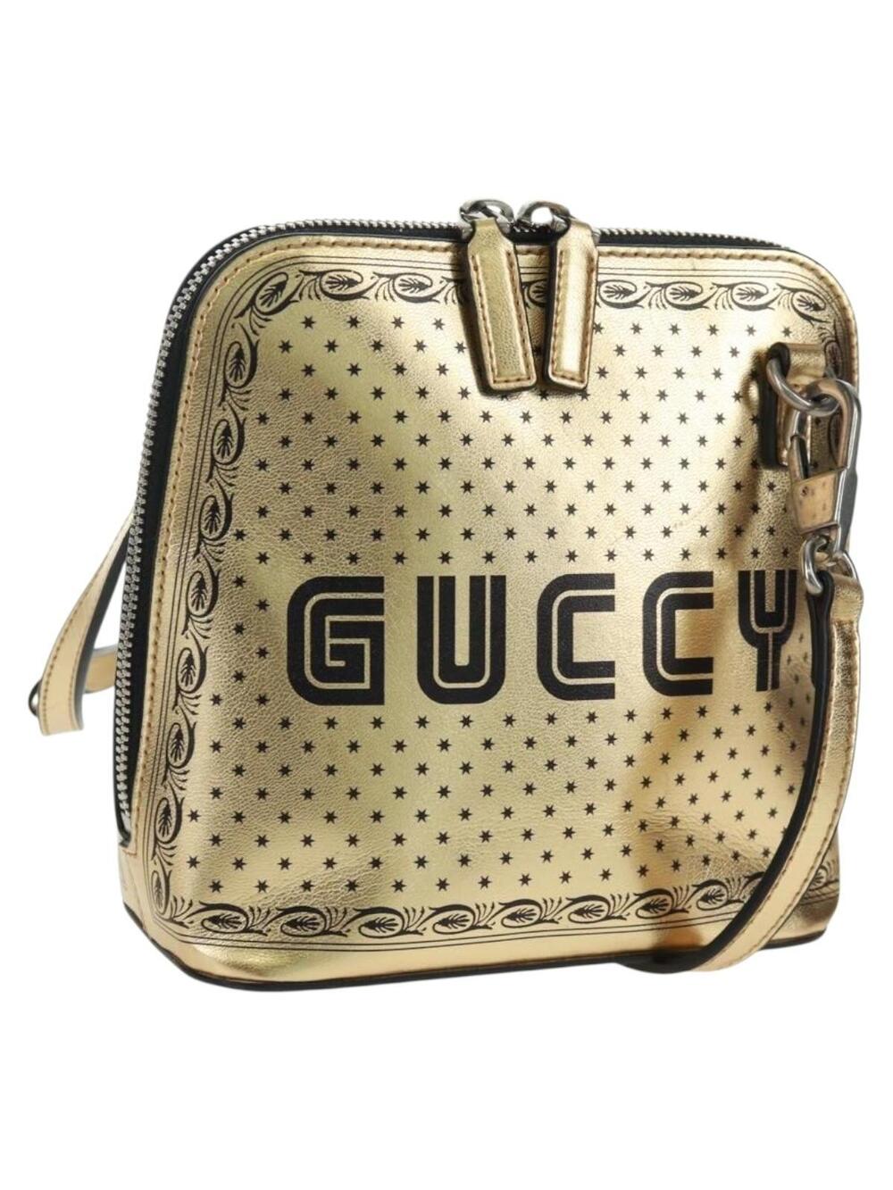 Gucci Shoulder Bag Leather Gold Auth #359463G52B